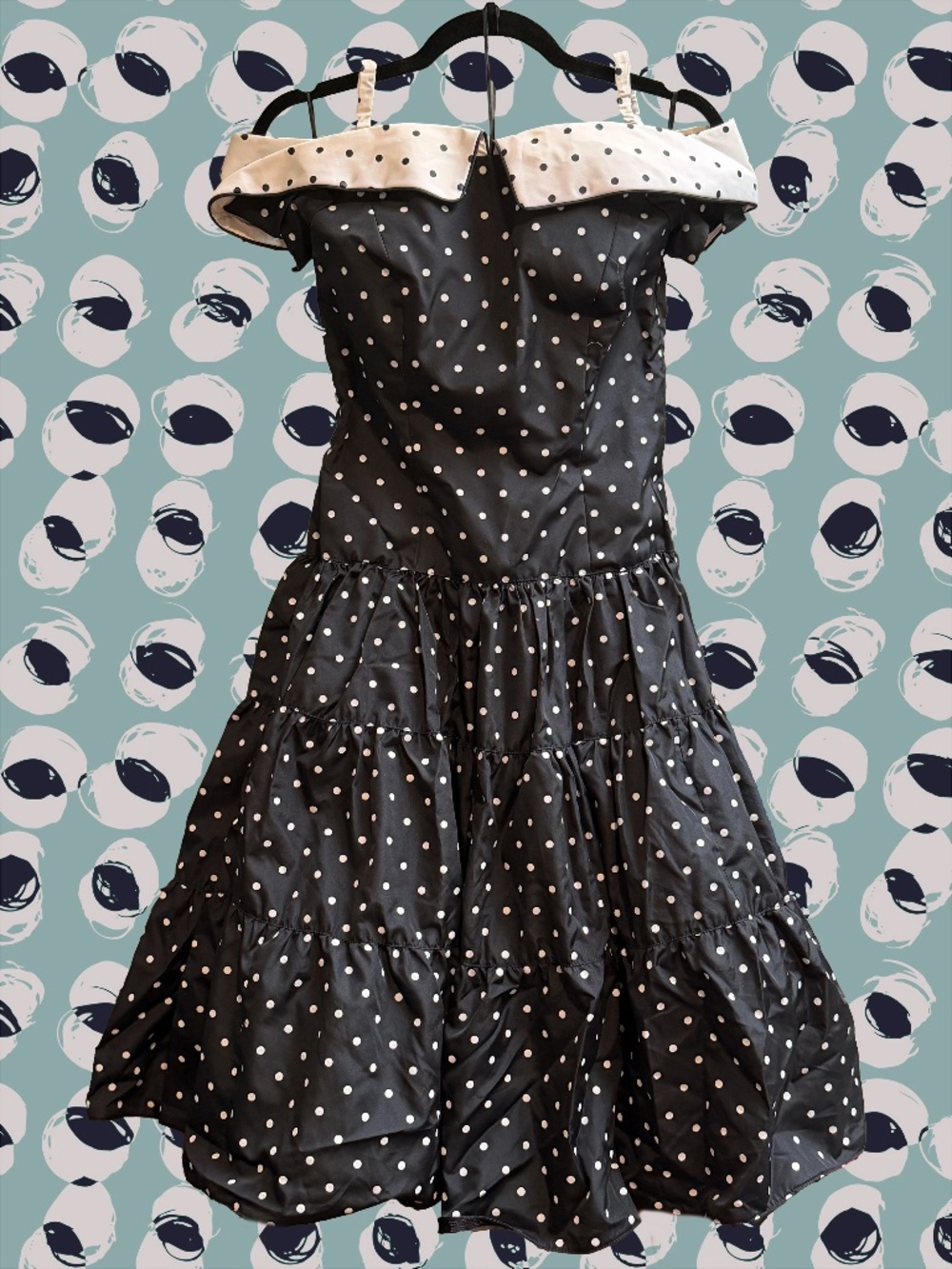 MOVING SALE! Vintage Polka Dor Off Shoulder Dress Small